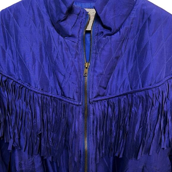 Vintage 80s 100% Silk Robert Stock Fringe Windbreaker Jacket - Picture 4 of 7